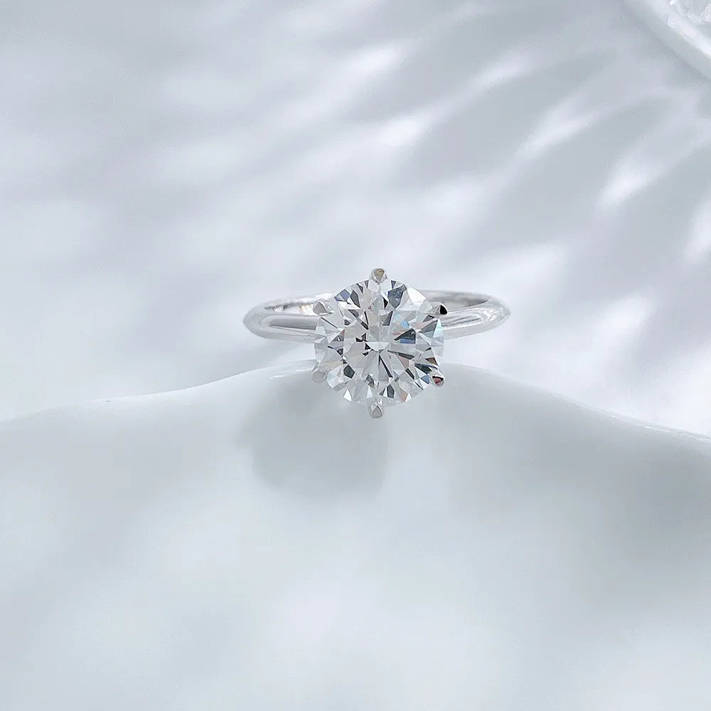 2.03 ct Crown Six-Prong Round-Cut Lab-Grown Diamond Ring in 18K White Gold