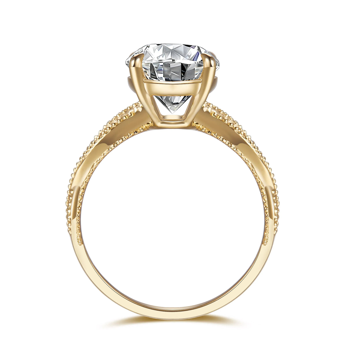 3.52 ct Botanical Four-Prong Round-Cut Lab-Grown Diamond Ring in 18K Yellow Gold