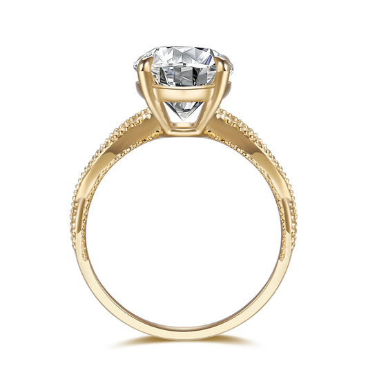 3.52 ct Botanical Four-Prong Round-Cut Lab-Grown Diamond Ring in 18K Yellow Gold