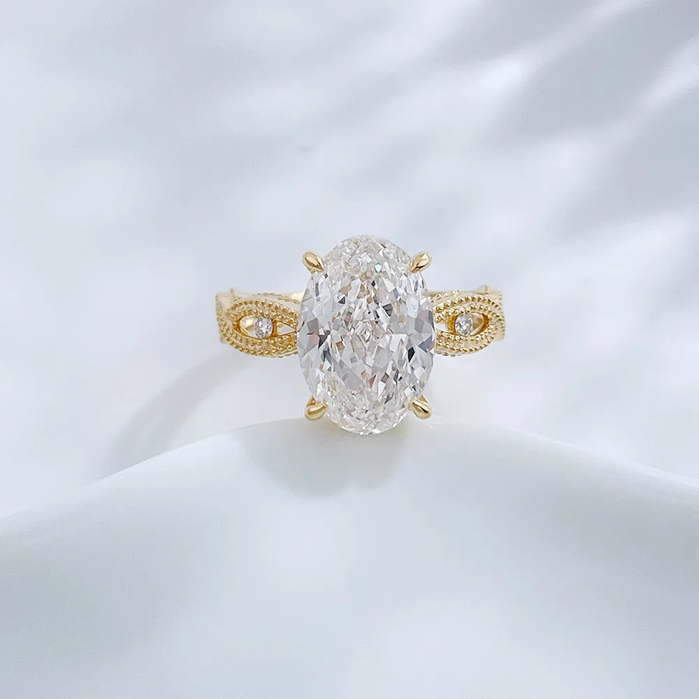 3.52 ct Botanical Four-Prong Round-Cut Lab-Grown Diamond Ring in 18K Yellow Gold
