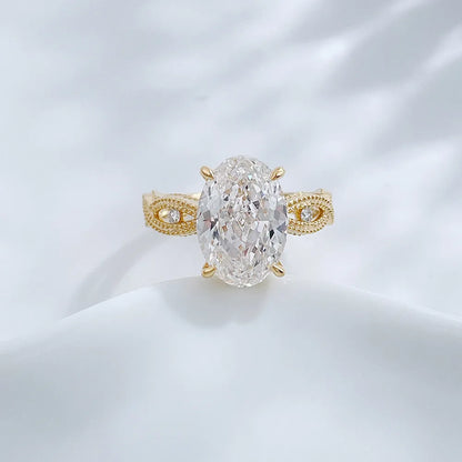 3.52 ct Botanical Four-Prong Round-Cut Lab-Grown Diamond Ring in 18K Yellow Gold