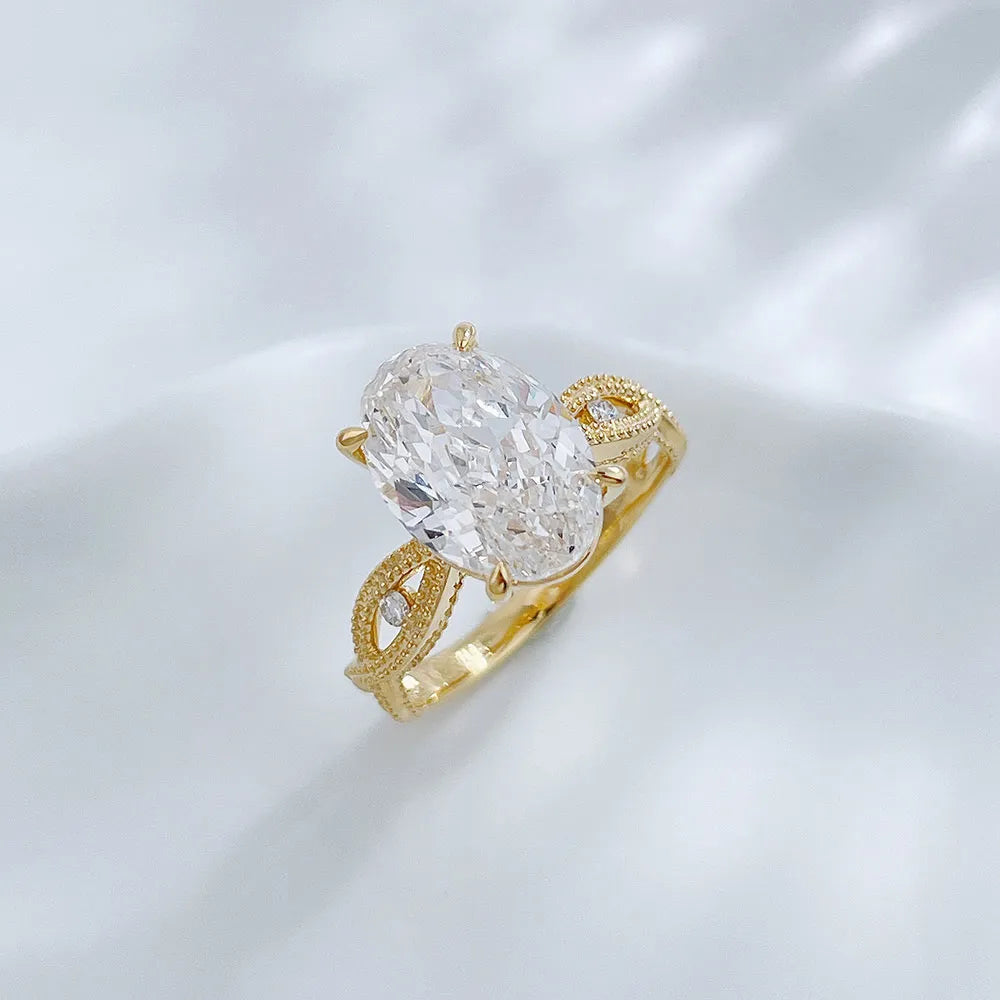 3.52 ct Botanical Four-Prong Round-Cut Lab-Grown Diamond Ring in 18K Yellow Gold