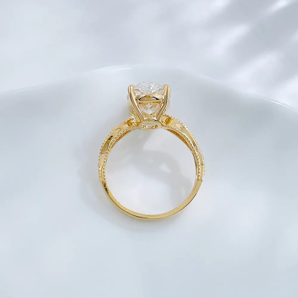 3.52 ct Botanical Four-Prong Round-Cut Lab-Grown Diamond Ring in 18K Yellow Gold