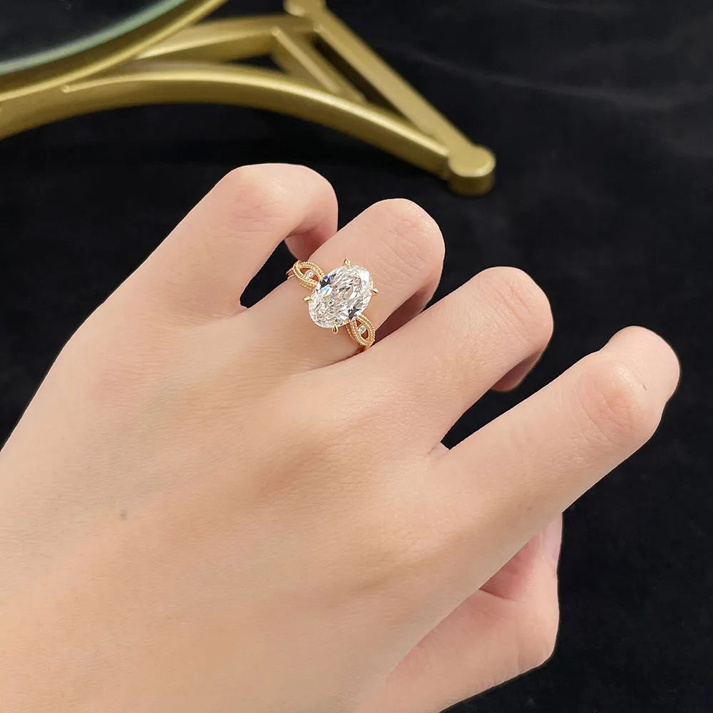 3.52 ct Botanical Four-Prong Round-Cut Lab-Grown Diamond Ring in 18K Yellow Gold