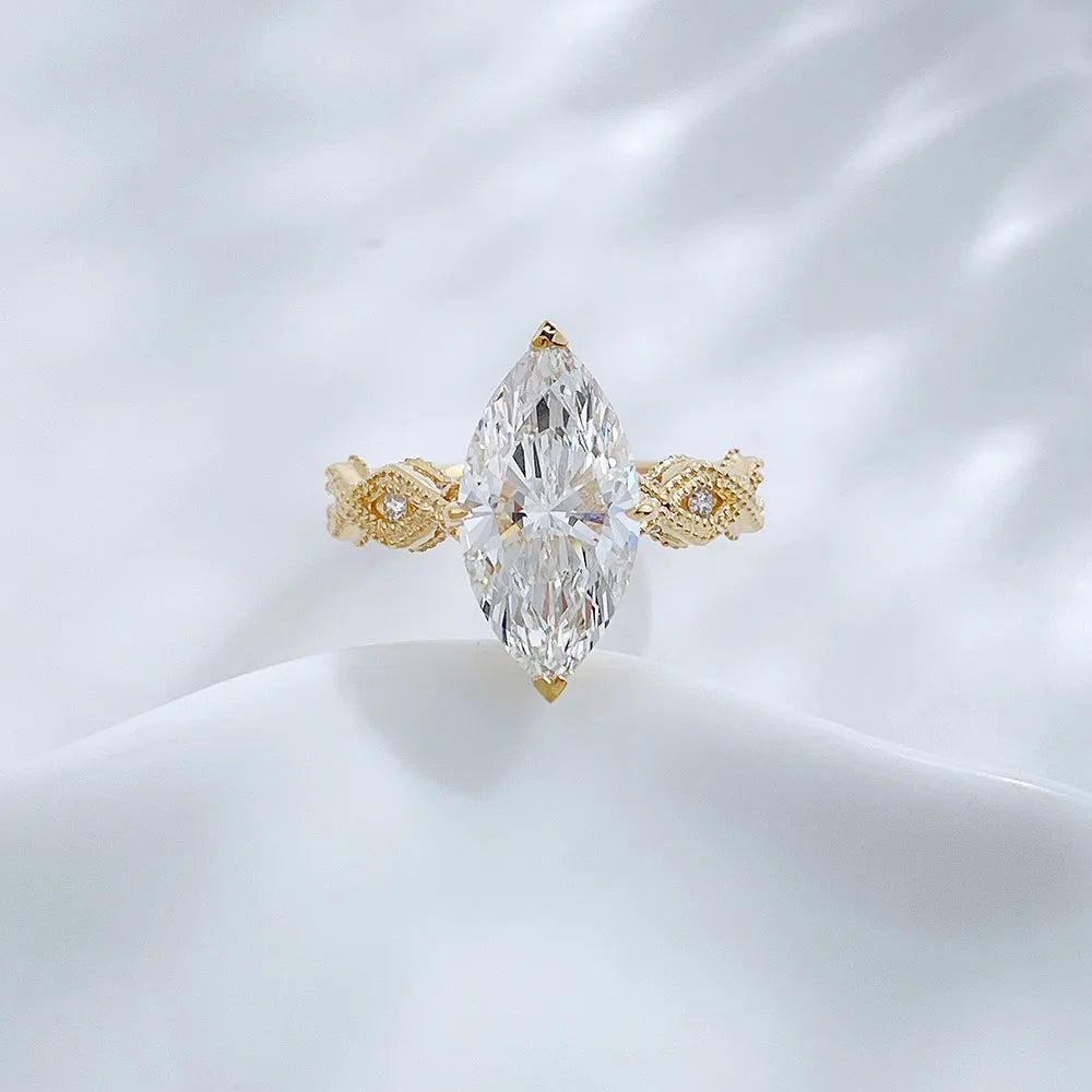3.04 ct Celestial Four-Prong Marquise-Cut Lab-Grown Diamond Ring in 18K Yellow Gold