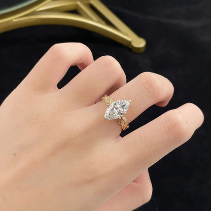 3.04 ct Celestial Four-Prong Marquise-Cut Lab-Grown Diamond Ring in 18K Yellow Gold