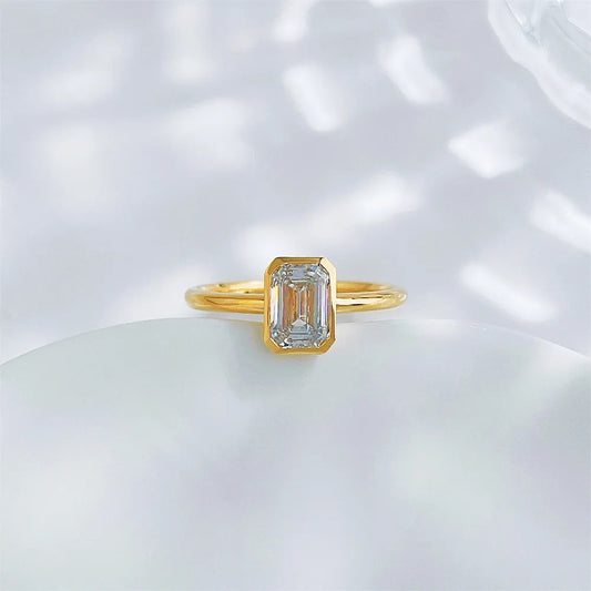 1.07 ct Geometric Emerald-Cut Lab-Grown Diamond Ring in 18K Yellow Gold