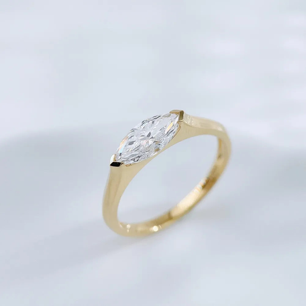 0.8 ct Minimalist Marquise-Cut Lab-Grown Diamond Ring in 18K Yellow Gold – APYFR0249-Y