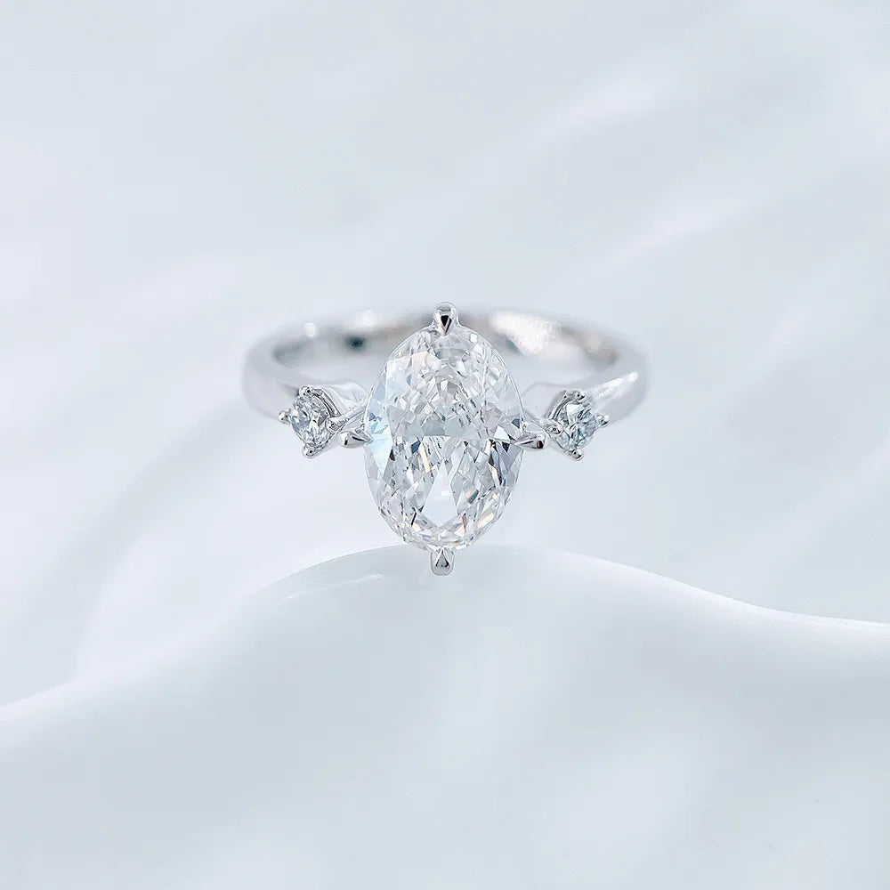 2.46 ct Celestial Four-Prong Oval-Cut Lab-Grown Diamond Three-Stone Ring in PT950 Platinum