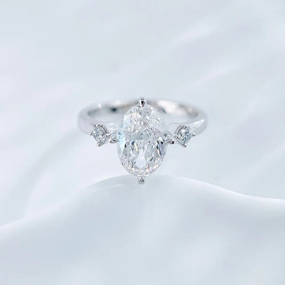 2.46 ct Celestial Four-Prong Oval-Cut Lab-Grown Diamond Three-Stone Ring in PT950 Platinum