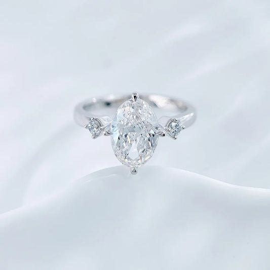 2.46 ct Celestial Four-Prong Oval-Cut Lab-Grown Diamond Three-Stone Ring in PT950 Platinum
