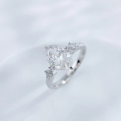 2.46 ct Celestial Four-Prong Oval-Cut Lab-Grown Diamond Three-Stone Ring in PT950 Platinum