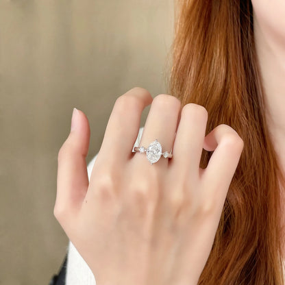 2.46 ct Celestial Four-Prong Oval-Cut Lab-Grown Diamond Three-Stone Ring in PT950 Platinum
