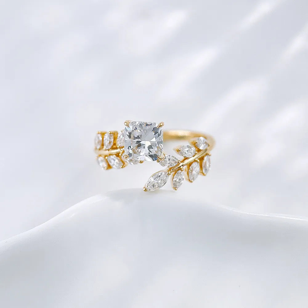 1.03 ct Botanical Princess-Cut Lab-Grown Diamond Ring in 18K Yellow Gold