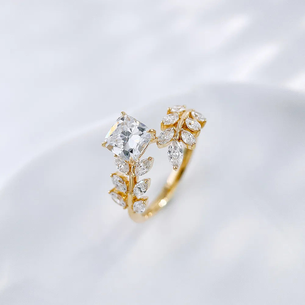 1.03 ct Botanical Princess-Cut Lab-Grown Diamond Ring in 18K Yellow Gold