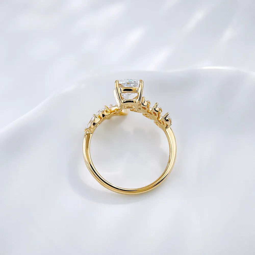 1.03 ct Botanical Princess-Cut Lab-Grown Diamond Ring in 18K Yellow Gold