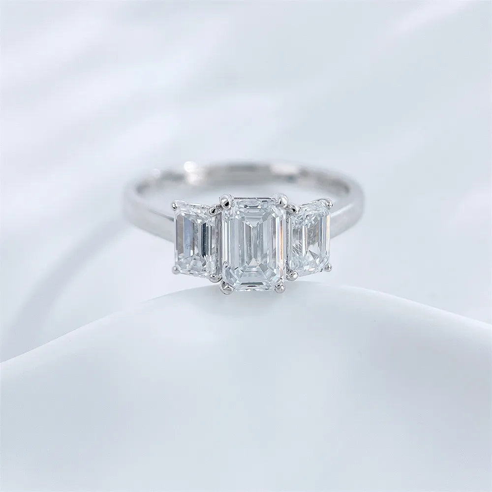 1.03 ct Four-Prong Emerald-Cut Lab-Grown Diamond Three-Stone Ring in PT950 Platinum – APYFR0255-PT