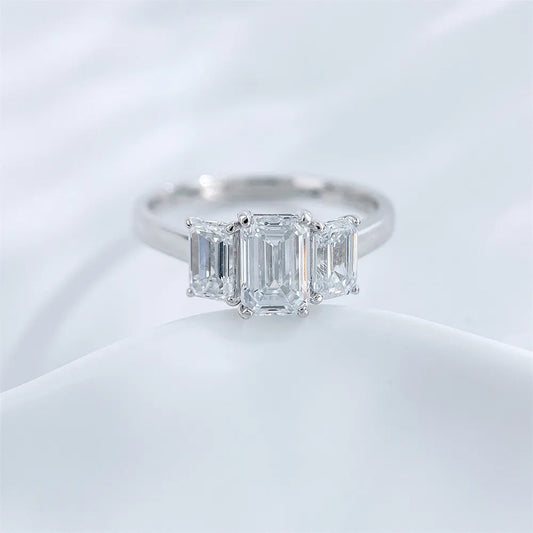 1.03 ct Four-Prong Emerald-Cut Lab-Grown Diamond Three-Stone Ring in PT950 Platinum – APYFR0255-PT