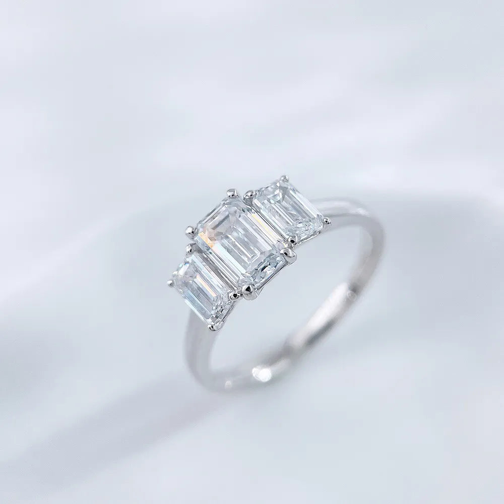 1.03 ct Four-Prong Emerald-Cut Lab-Grown Diamond Three-Stone Ring in PT950 Platinum – APYFR0255-PT