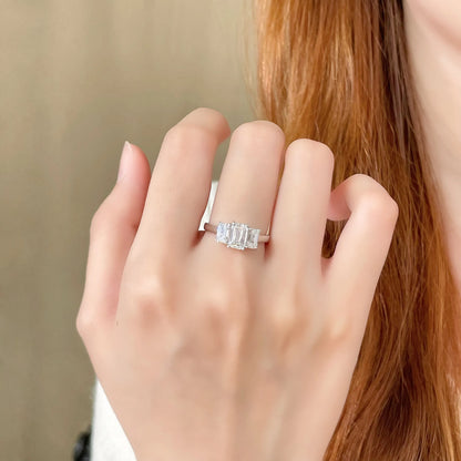 1.03 ct Four-Prong Emerald-Cut Lab-Grown Diamond Three-Stone Ring in PT950 Platinum – APYFR0255-PT