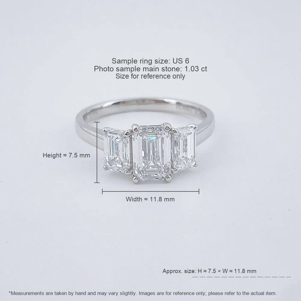 1.03 ct Four-Prong Emerald-Cut Lab-Grown Diamond Three-Stone Ring in PT950 Platinum – APYFR0255-PT