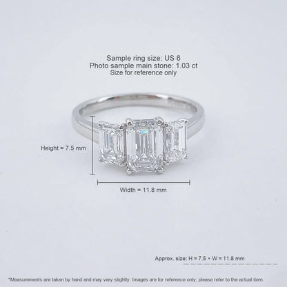 1.03 ct Four-Prong Emerald-Cut Lab-Grown Diamond Three-Stone Ring in PT950 Platinum – APYFR0255-PT