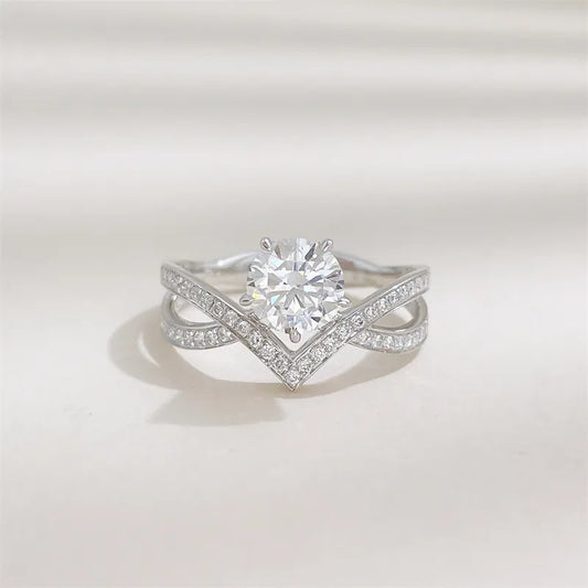 1.03 ct Cross Round-Cut Lab-Grown Diamond Ring in 18K White Gold