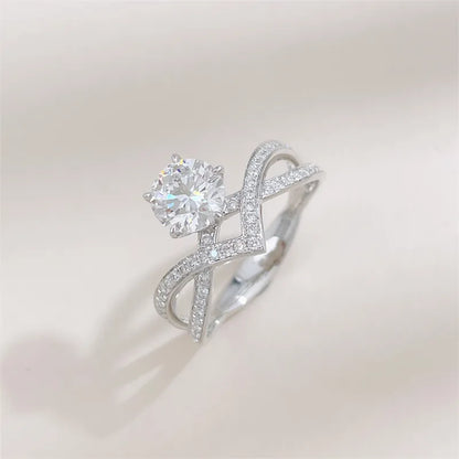 1.03 ct Cross Round-Cut Lab-Grown Diamond Ring in 18K White Gold