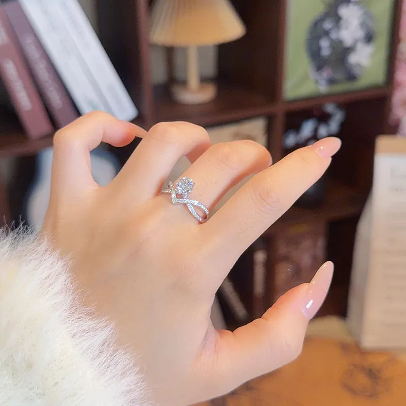 1.03 ct Cross Round-Cut Lab-Grown Diamond Ring in 18K White Gold