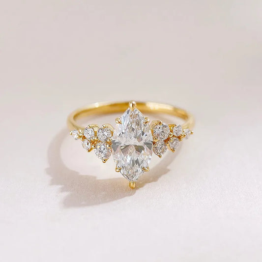 1.08 ct Floral Cluster Marquise-Cut Lab-Grown Diamond Ring in 18K Yellow Gold