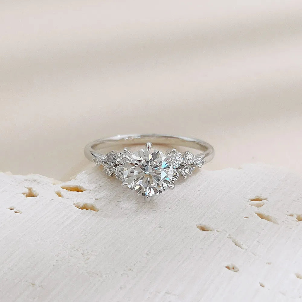 1.01 ct Cluster Round-Cut Lab-Grown Diamond Ring in 18K White Gold