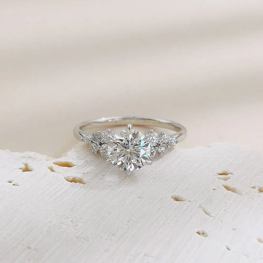 1.01 ct Cluster Round-Cut Lab-Grown Diamond Ring in 18K White Gold