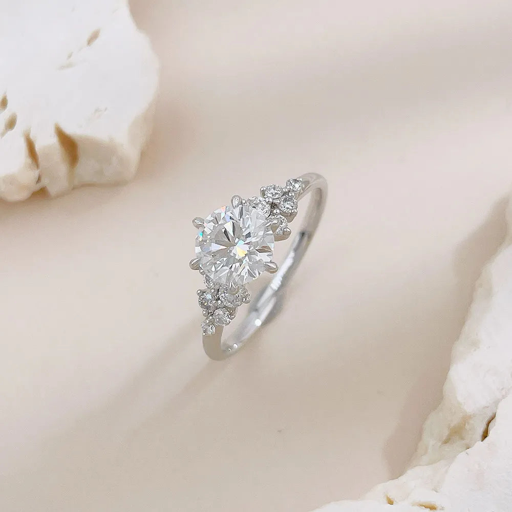 1.01 ct Cluster Round-Cut Lab-Grown Diamond Ring in 18K White Gold