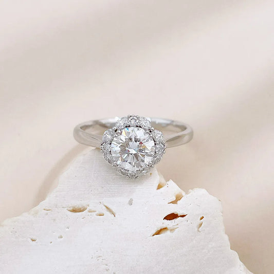 1 ct Floral Round-Cut Lab-Grown Diamond Ring in 18K White Gold – APYFR0288-W