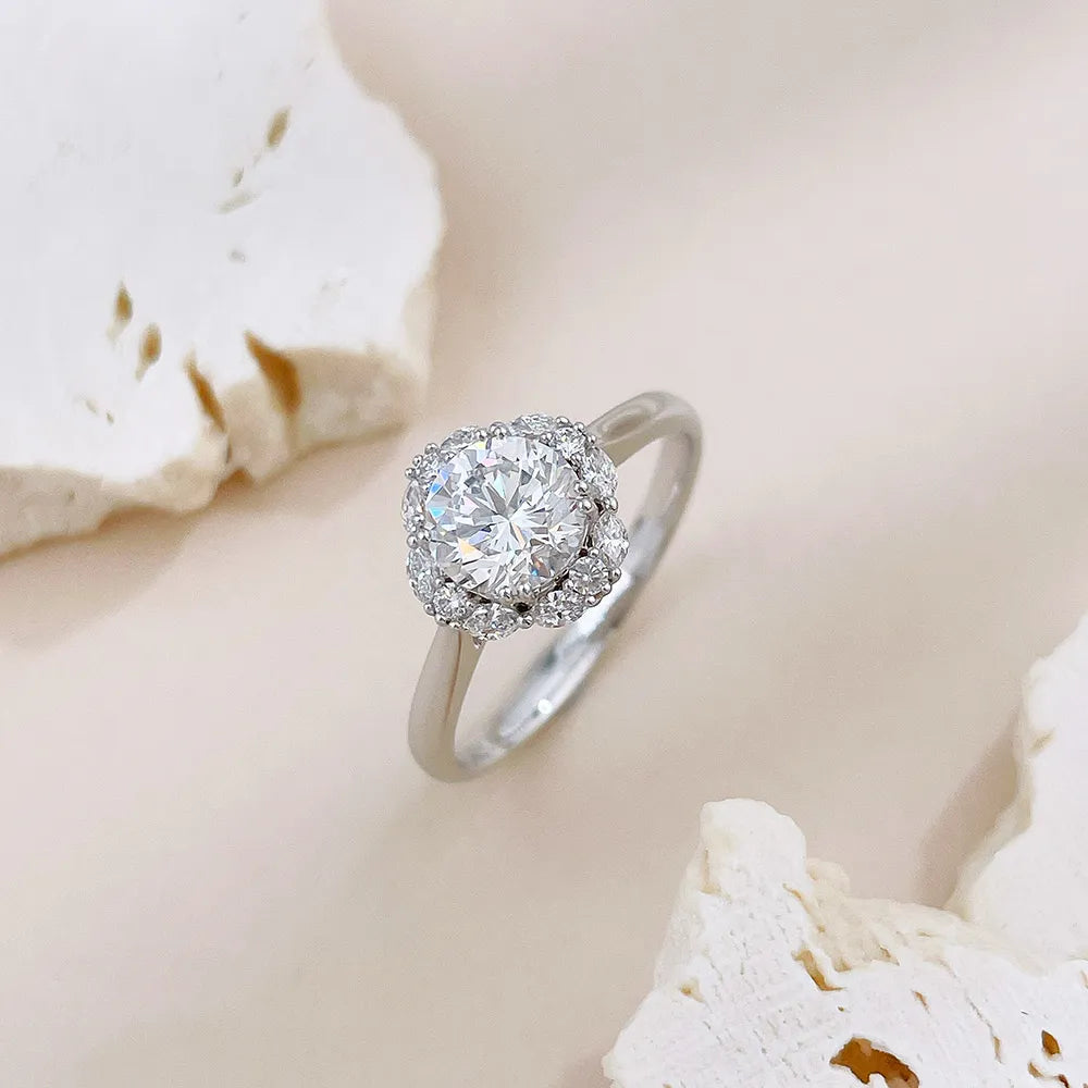 1 ct Floral Round-Cut Lab-Grown Diamond Ring in 18K White Gold – APYFR0288-W