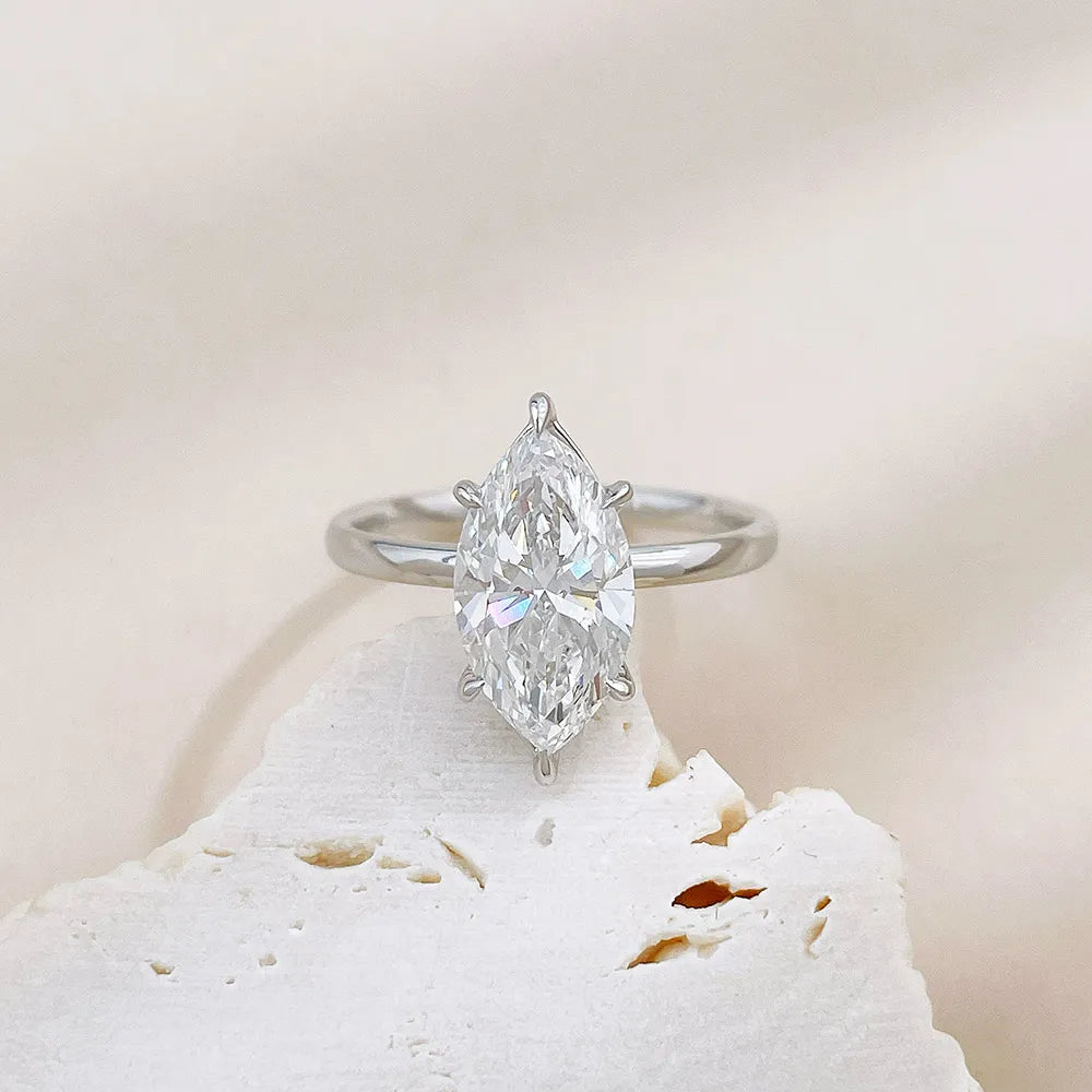 2.01 ct Minimalist Marquise-Cut Lab-Grown Diamond Ring in 18K White Gold