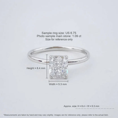 1.09 ct Minimalist Four-Prong Radiant-Cut Lab-Grown Diamond Ring in PT950 Platinum
