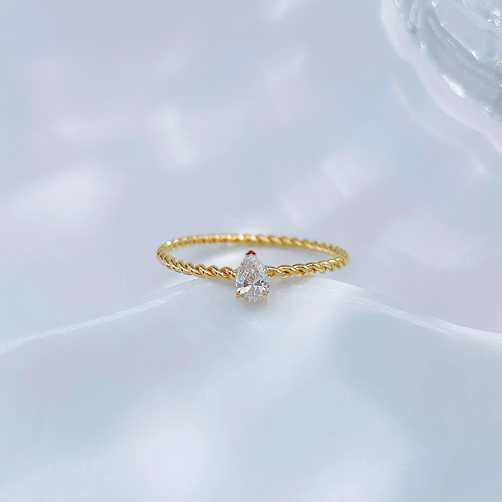 0.15 ct Minimalist Three-Prong Pear-Cut Lab-Grown Diamond Ring in 18K Yellow Gold