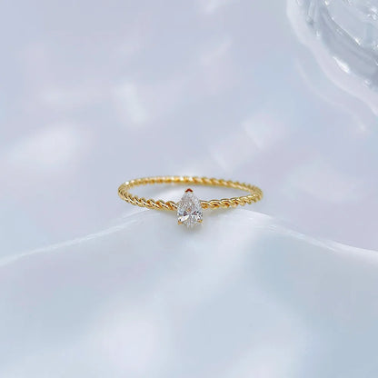 0.15 ct Minimalist Three-Prong Pear-Cut Lab-Grown Diamond Ring in 18K Yellow Gold