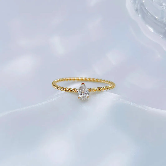 0.15 ct Minimalist Three-Prong Pear-Cut Lab-Grown Diamond Ring in 18K Yellow Gold