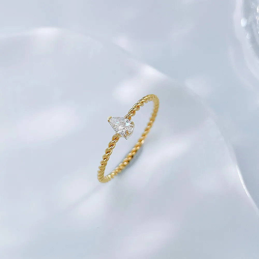 0.15 ct Minimalist Three-Prong Pear-Cut Lab-Grown Diamond Ring in 18K Yellow Gold