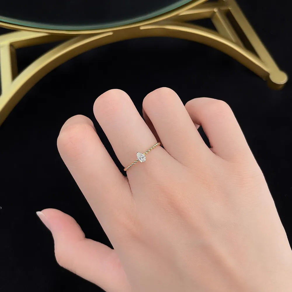 0.15 ct Minimalist Three-Prong Pear-Cut Lab-Grown Diamond Ring in 18K Yellow Gold