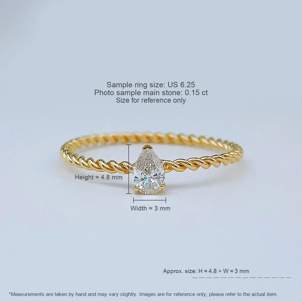 0.15 ct Minimalist Three-Prong Pear-Cut Lab-Grown Diamond Ring in 18K Yellow Gold