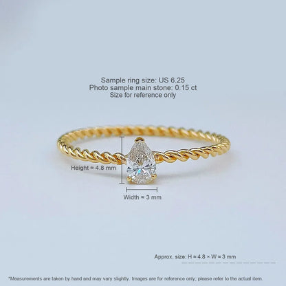 0.15 ct Minimalist Three-Prong Pear-Cut Lab-Grown Diamond Ring in 18K Yellow Gold
