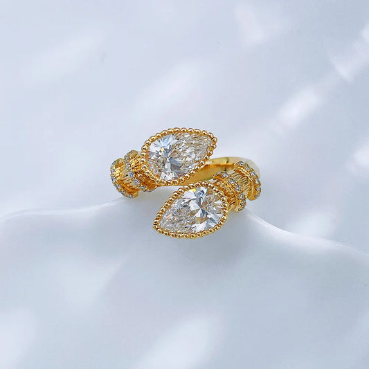 2.21 ctw Vintage Pear-Cut Lab-Grown Diamond Open Ring in 18K Yellow Gold