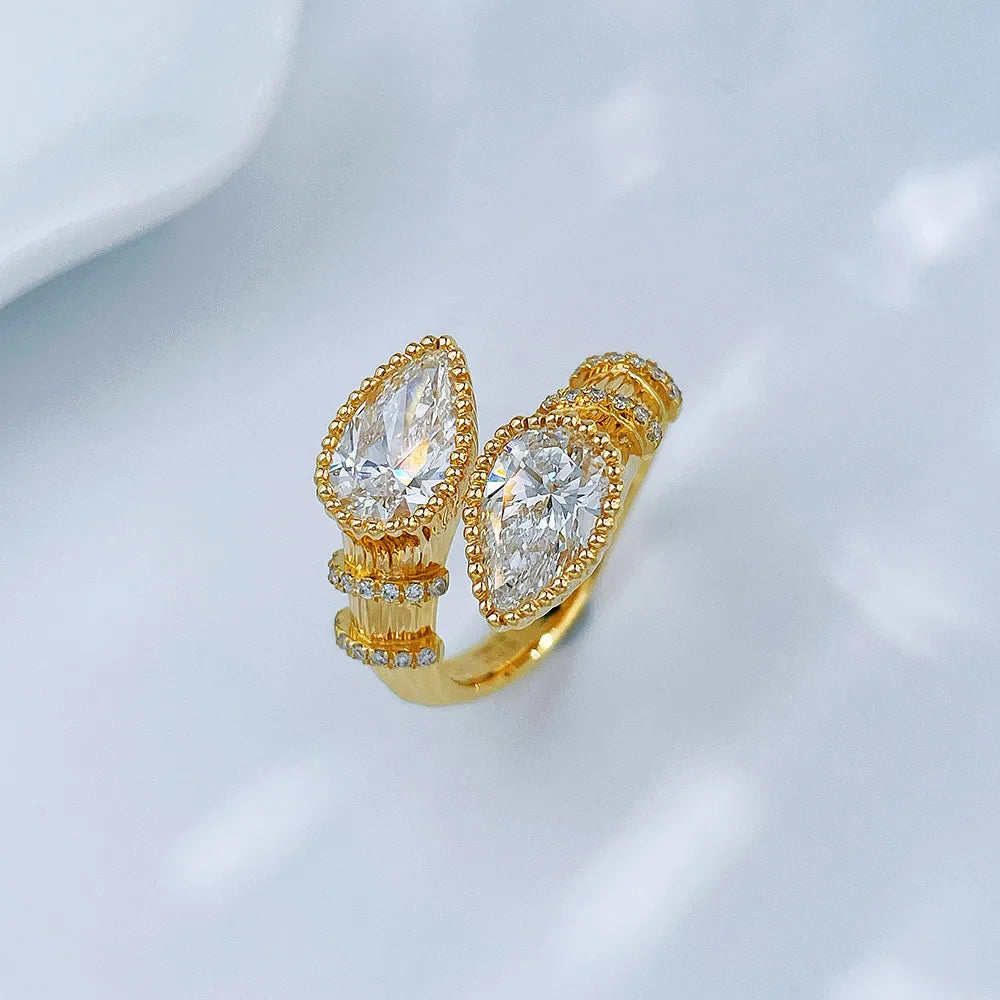 2.21 ctw Vintage Pear-Cut Lab-Grown Diamond Open Ring in 18K Yellow Gold