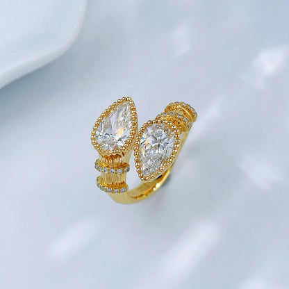 2.21 ctw Vintage Pear-Cut Lab-Grown Diamond Open Ring in 18K Yellow Gold