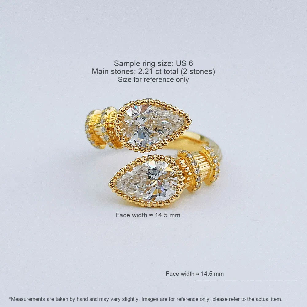 2.21 ctw Vintage Pear-Cut Lab-Grown Diamond Open Ring in 18K Yellow Gold