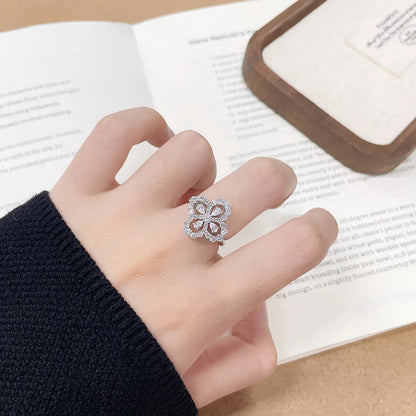 1.12 ctw Four-Leaf Clover Mixed-Cut Lab-Grown Diamond Ring in 18K White Gold