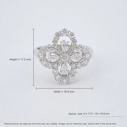 1.12 ctw Four-Leaf Clover Mixed-Cut Lab-Grown Diamond Ring in 18K White Gold